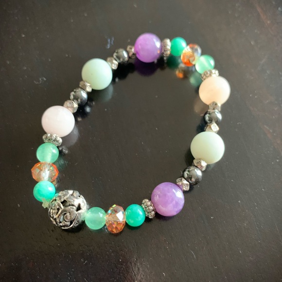 Mala Prayer Bead Necklace 14" with matching stretchy bead bracelet - Picture 5 of 8
